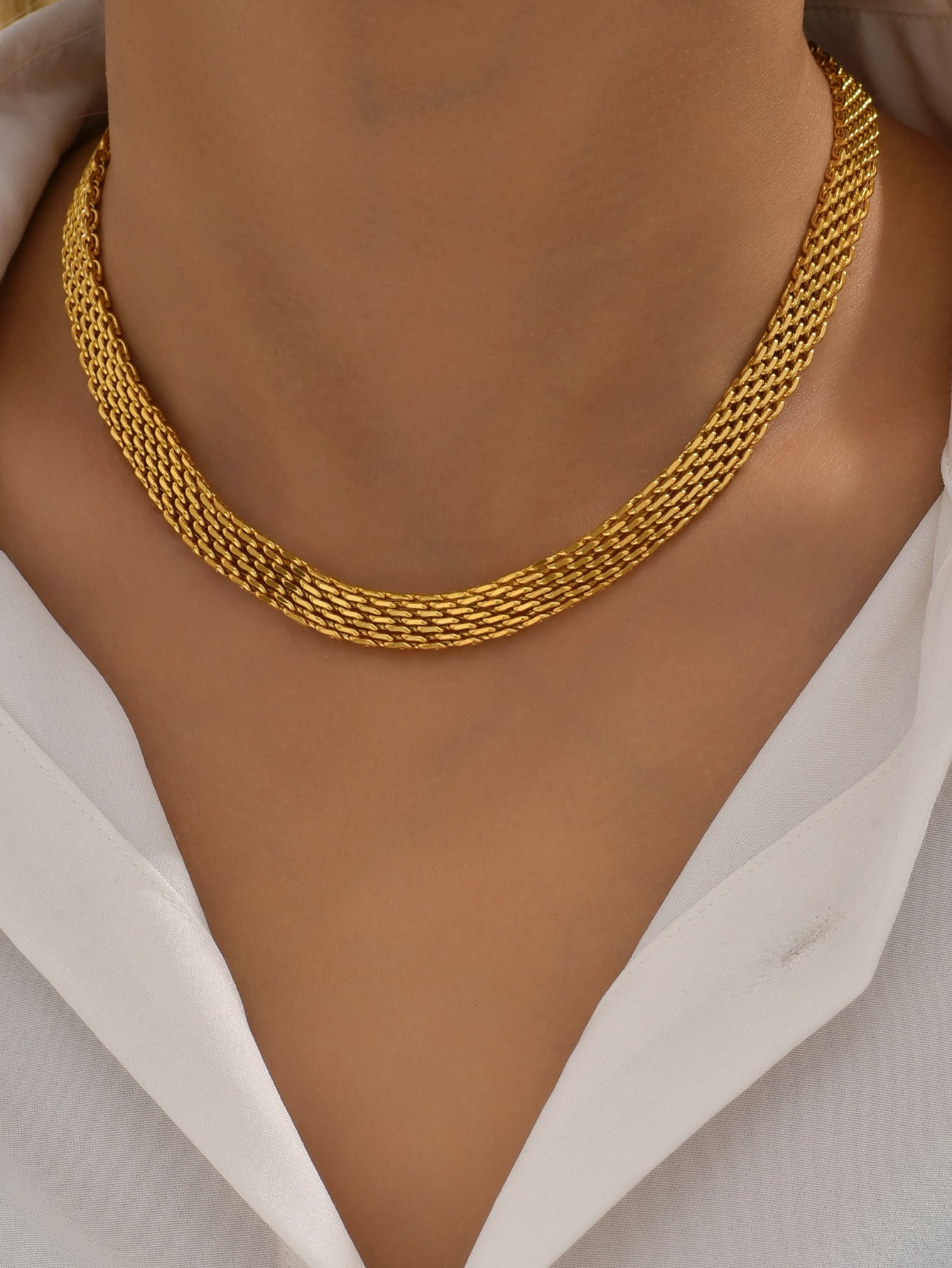 18K Gold Plated Chunky Mesh Chain Necklace