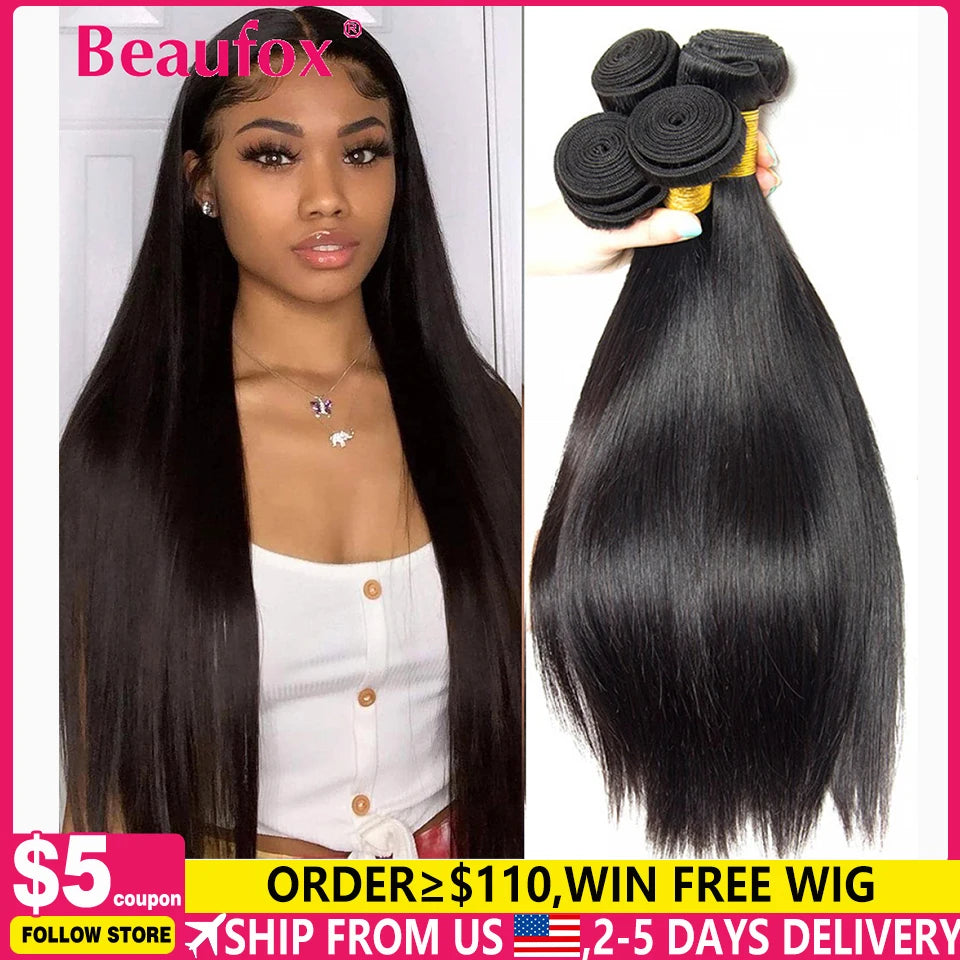 Brazilian Straight Human Hair Weave Bundles - Soft, Silky, Natural Look
