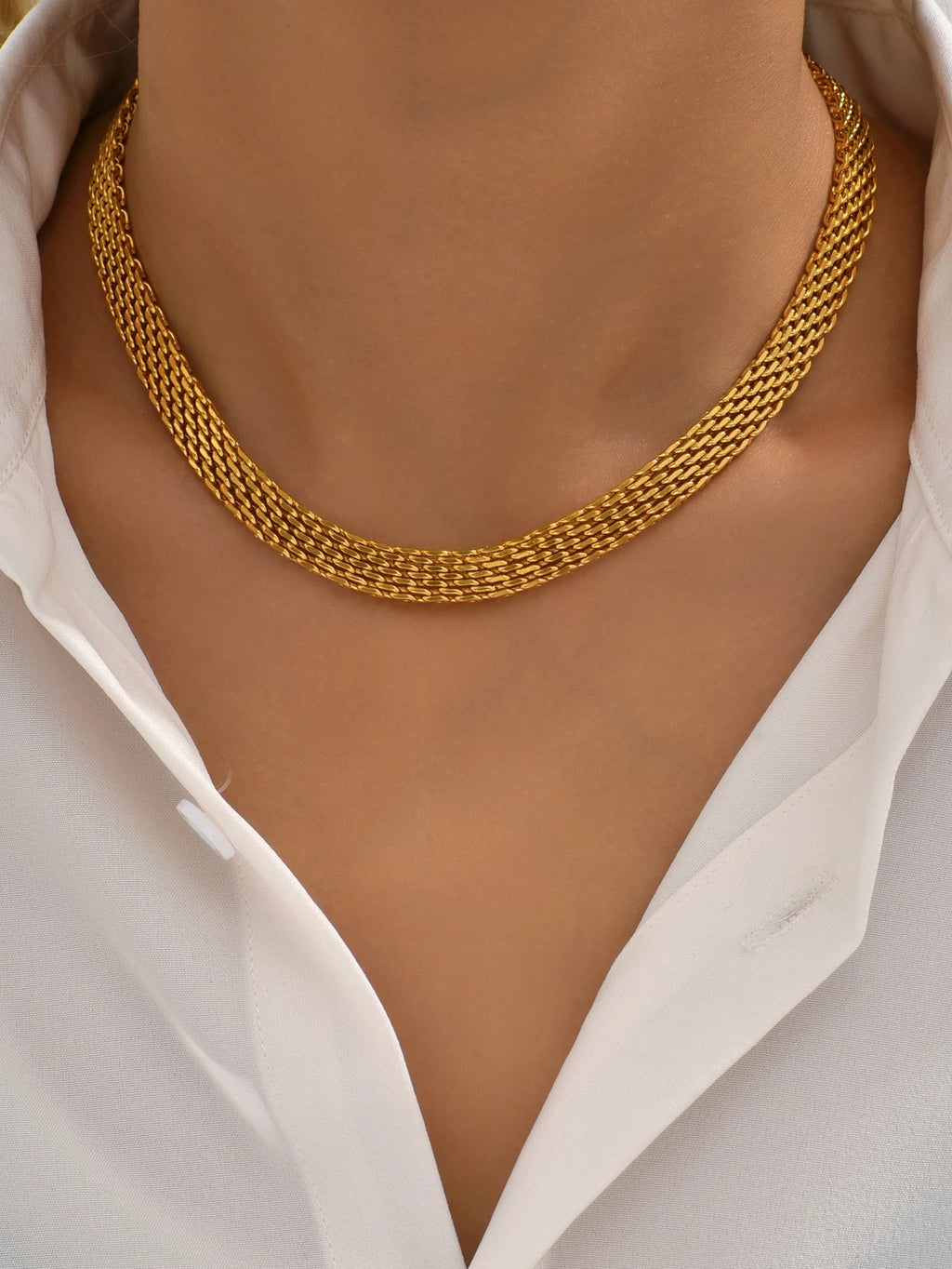 18K Gold Plated Chunky Mesh Chain Necklace