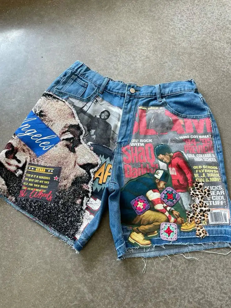 American Retro Denim Shorts Y2K | Unisex Hip Hop Baggy Style