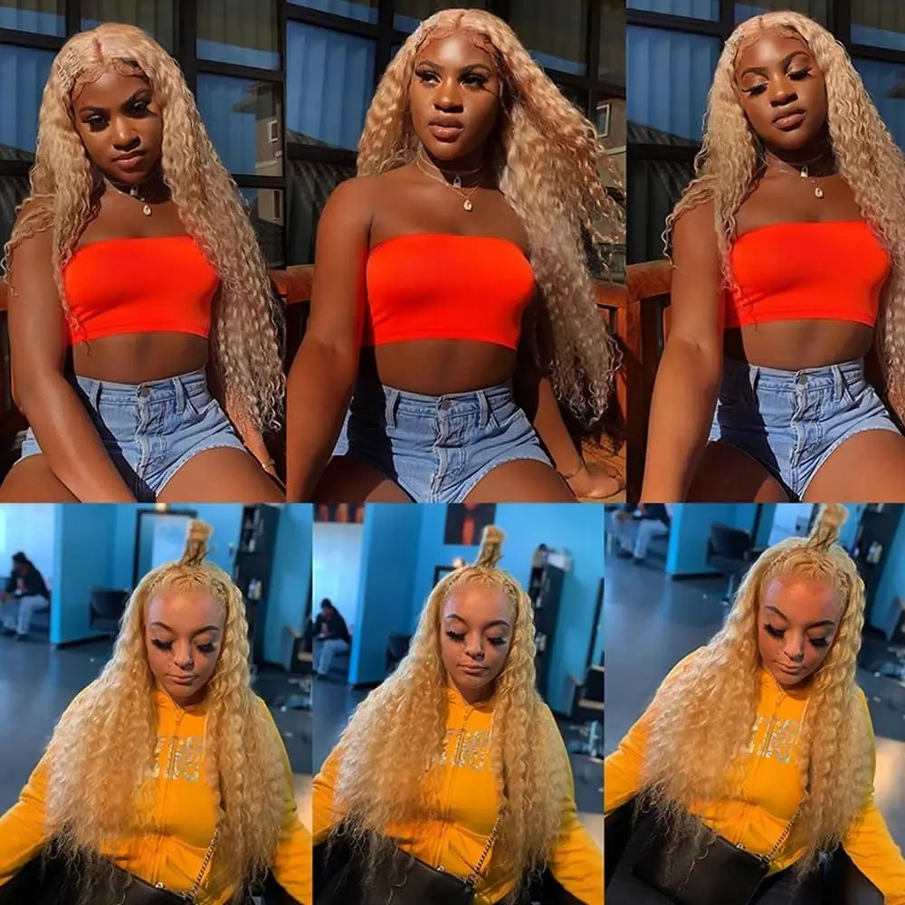 Highlight P27/613 Deep Wave Bundles Honey Blonde Human Hair Bundles 8 -30 Inch Deep Curly 1 3 4 Pcs Wet and Wavy Weave Weft