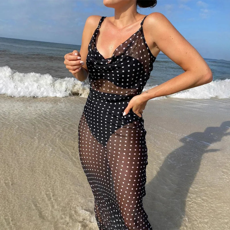 Polka Dot Spaghetti Strap Maxi Dress