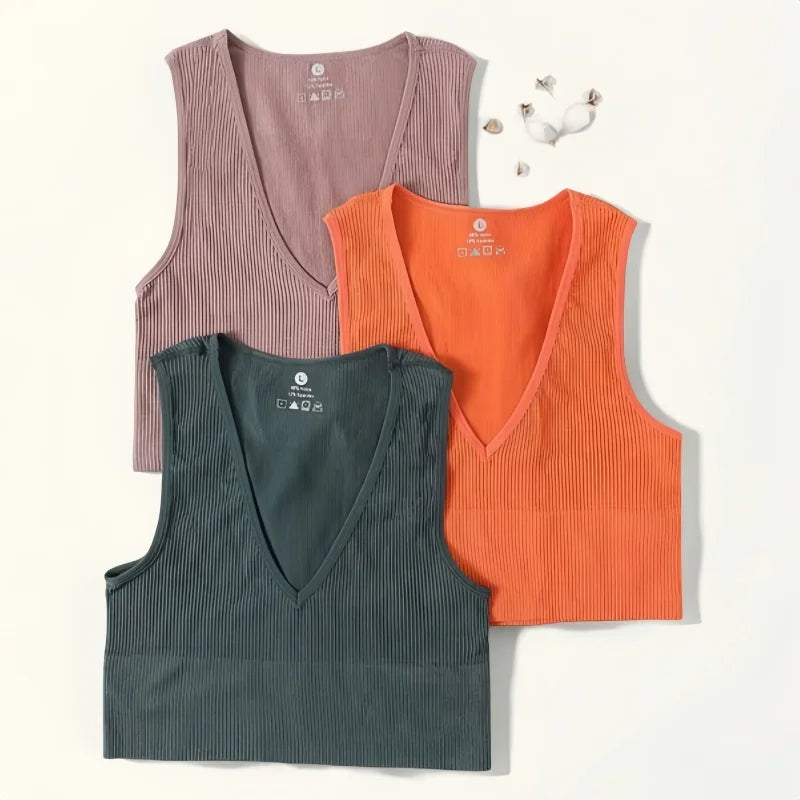 Summer V-Neck Ribbed Crop Top for Women