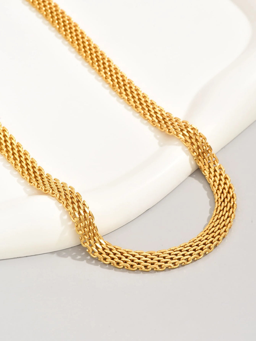 18K Gold Plated Chunky Mesh Chain Necklace
