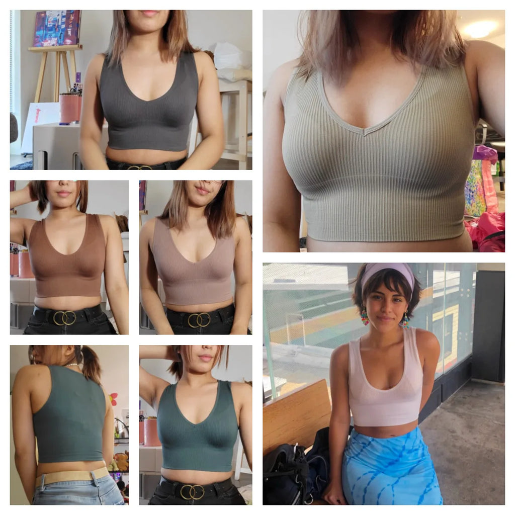 Summer V-Neck Ribbed Crop Top for Women