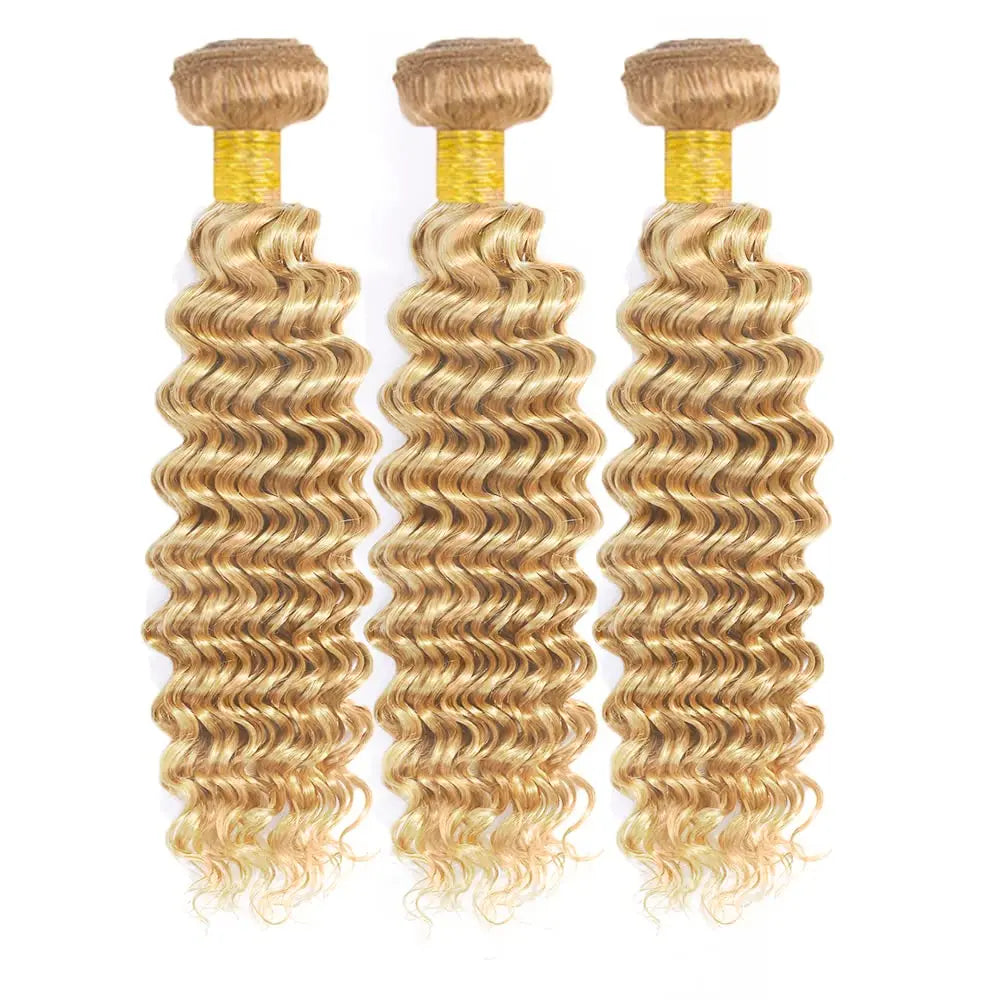 Highlight P27/613 Deep Wave Bundles Honey Blonde Human Hair Bundles 8 -30 Inch Deep Curly 1 3 4 Pcs Wet and Wavy Weave Weft