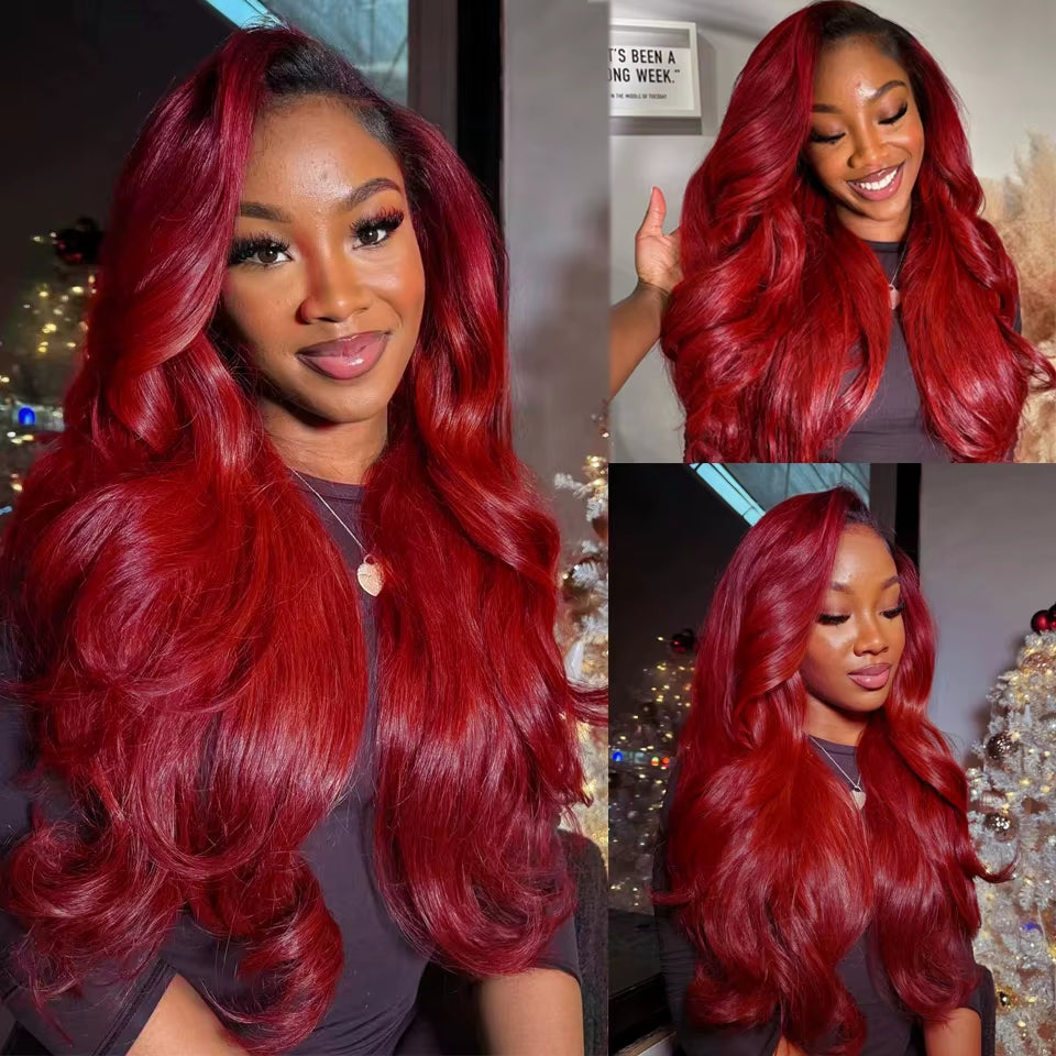 28" Ombre Burgundy Straight Human Hair Bundles - 1/3 PCS, Soft & Silky, Factory Price