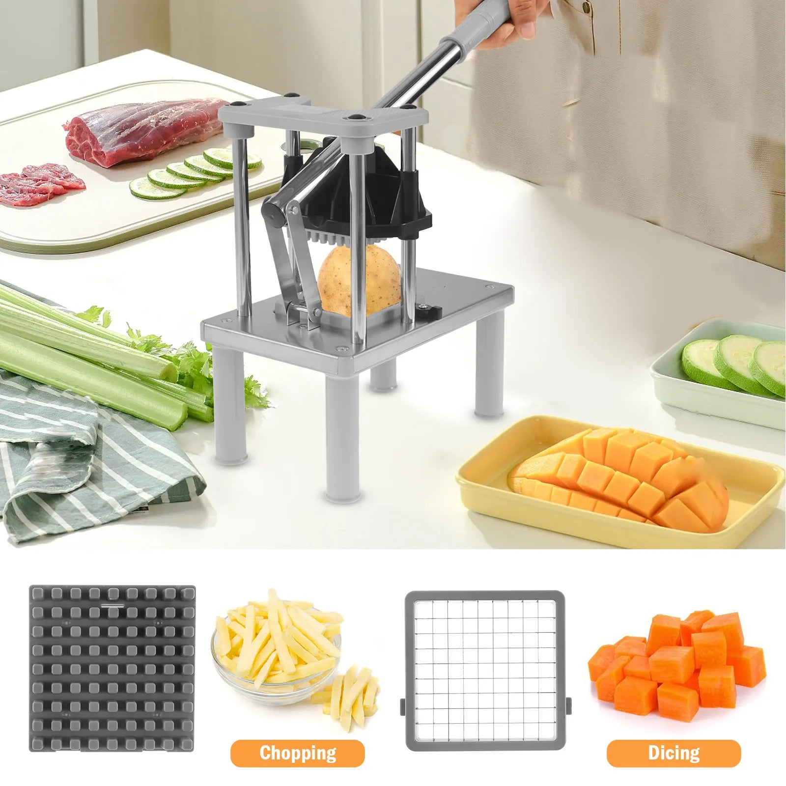 Commercial Vegetable and Fruit Chopper French Fry Cutter with Stainless Steel Blades