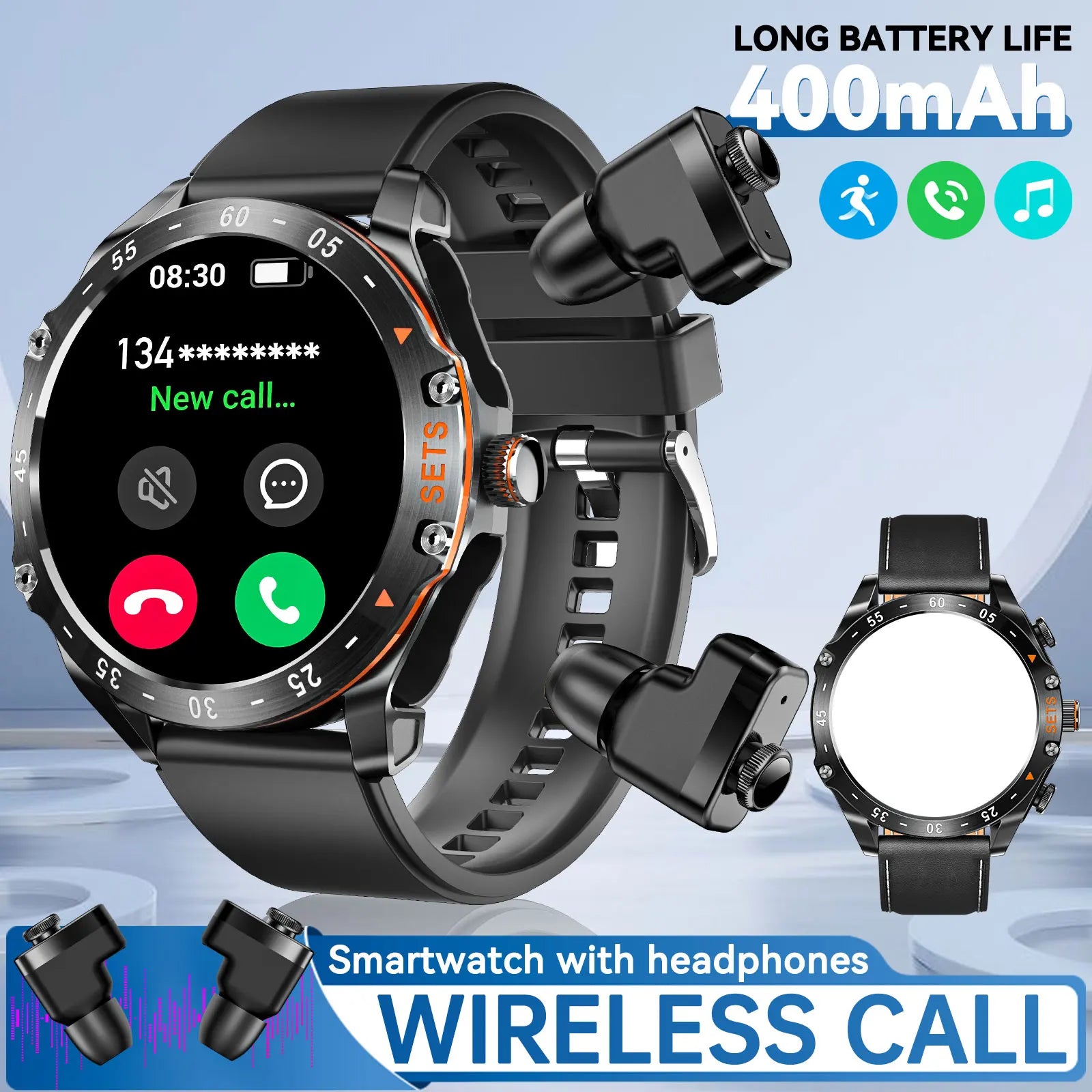 Smart Watch for Men with Earbuds, Fitness Tracker, Heart Rate Monitor, Waterproof, Sports Modes