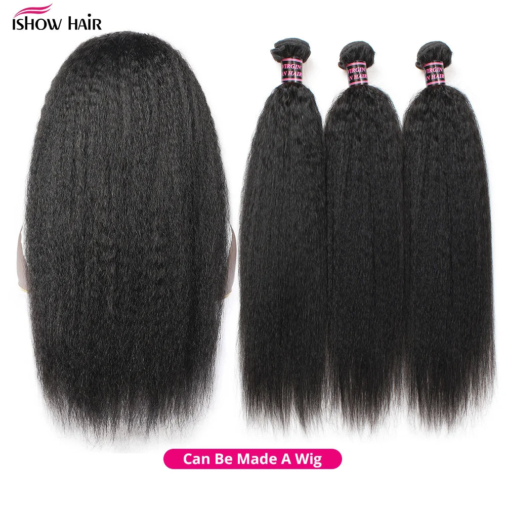 Ishow Kinky Straight Brazilian Yaki Human Hair Bundles
