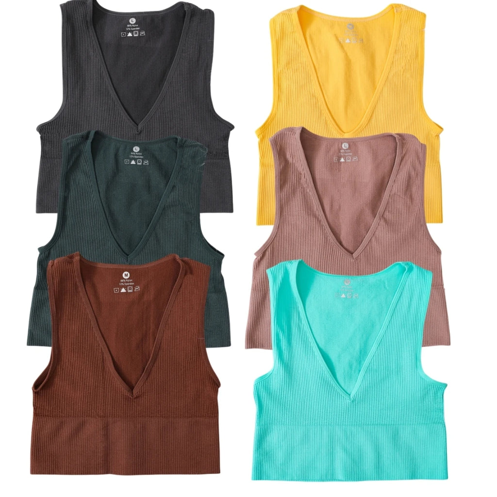 Summer V-Neck Ribbed Crop Top for Women