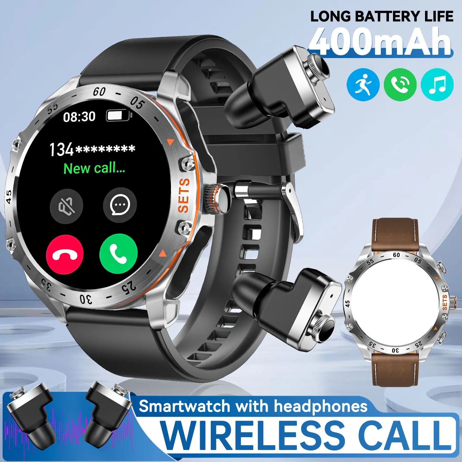 Smart Watch for Men with Earbuds, Fitness Tracker, Heart Rate Monitor, Waterproof, Sports Modes