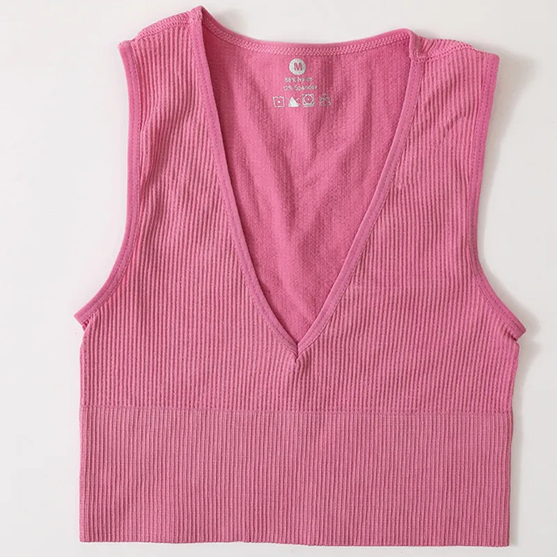 Summer V-Neck Ribbed Crop Top for Women