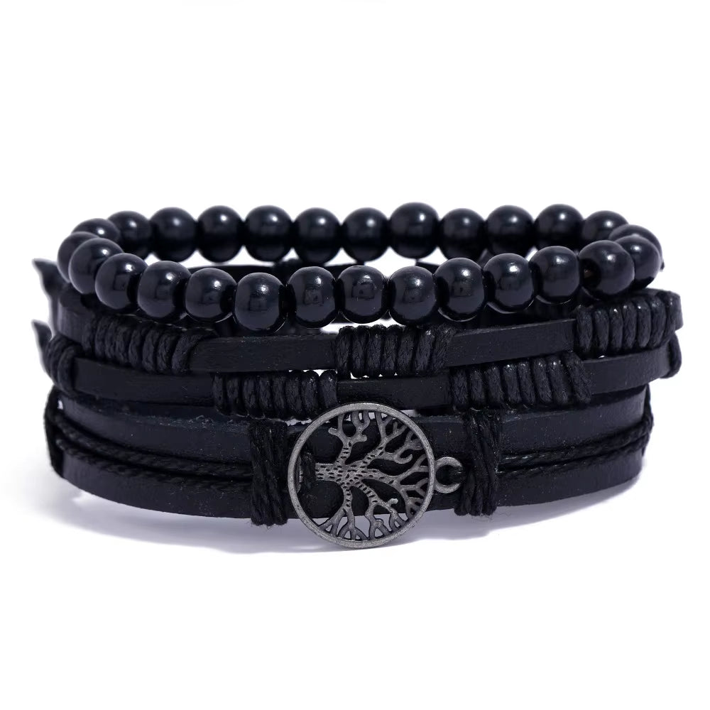 4-Piece Braided Leather Wrap Bracelet Set for Men, Vintage Charm, Adjustable Tribal Rope Bracelets