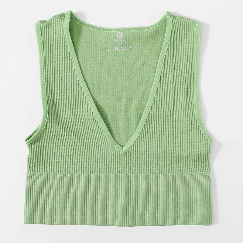 Summer V-Neck Ribbed Crop Top for Women